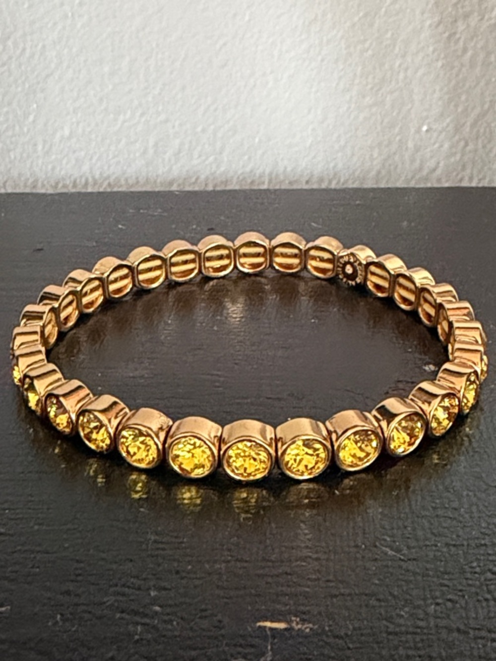 J. Crew Yellow Round Stone Gold Metal Stretch Bracelet